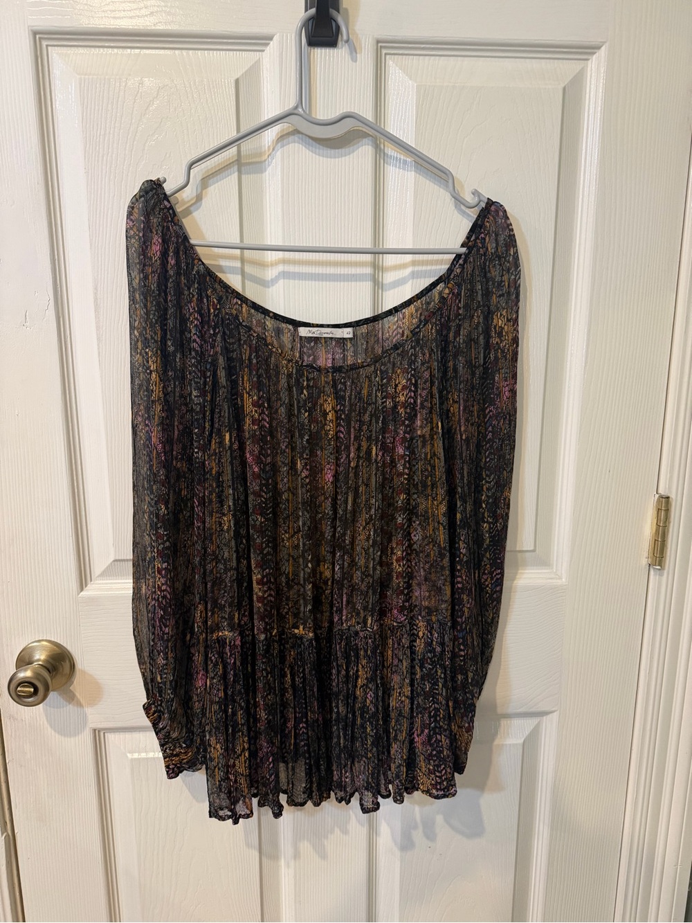 Mes Demoiselles Black Sheer Floral Peasant Blouse